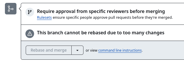 "This branch cannot be rebased due to too many changes" on a GitHub PR