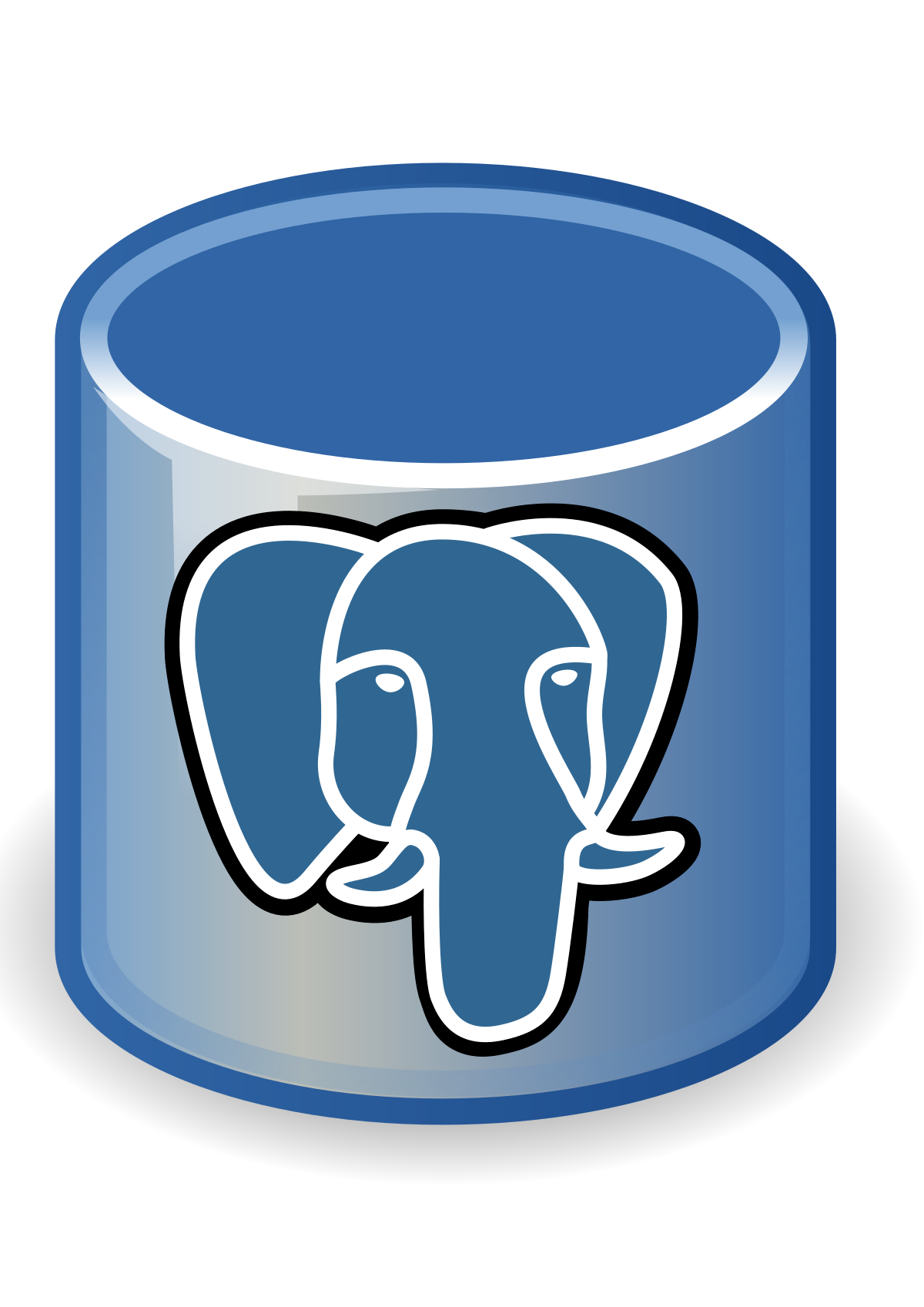 Blue cylinder with PostgreSQL logo (an elephant) on it representing a Postgres database